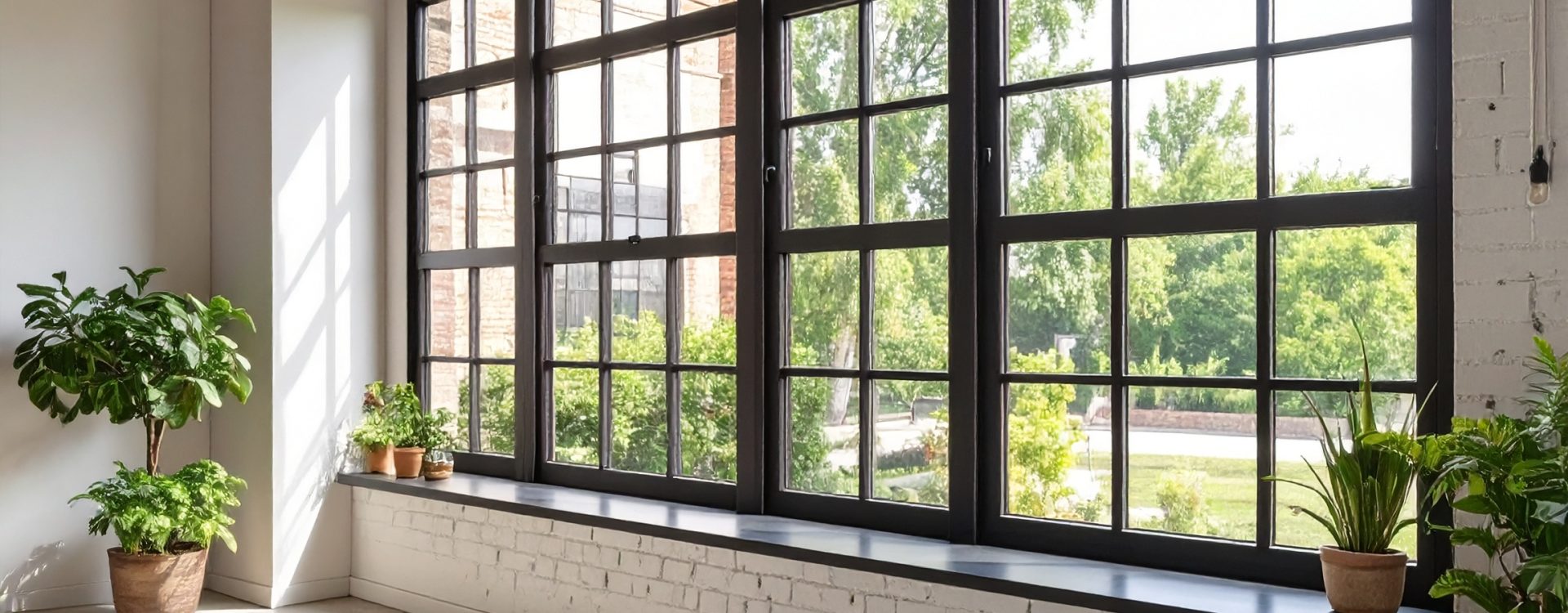 Firefly_Fenêtre haut de gamme en acier noir avec petits carreaux style atelier, intégrée dans 972610