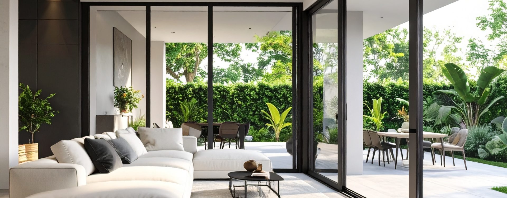 Firefly_Grande baie coulissante minimaliste en aluminium noir mat, profilés ultra fins, intég 94969