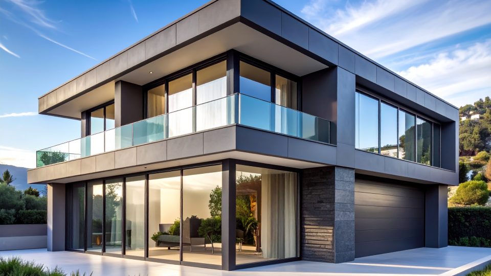 Une maison avec des fenêtres en aluminium