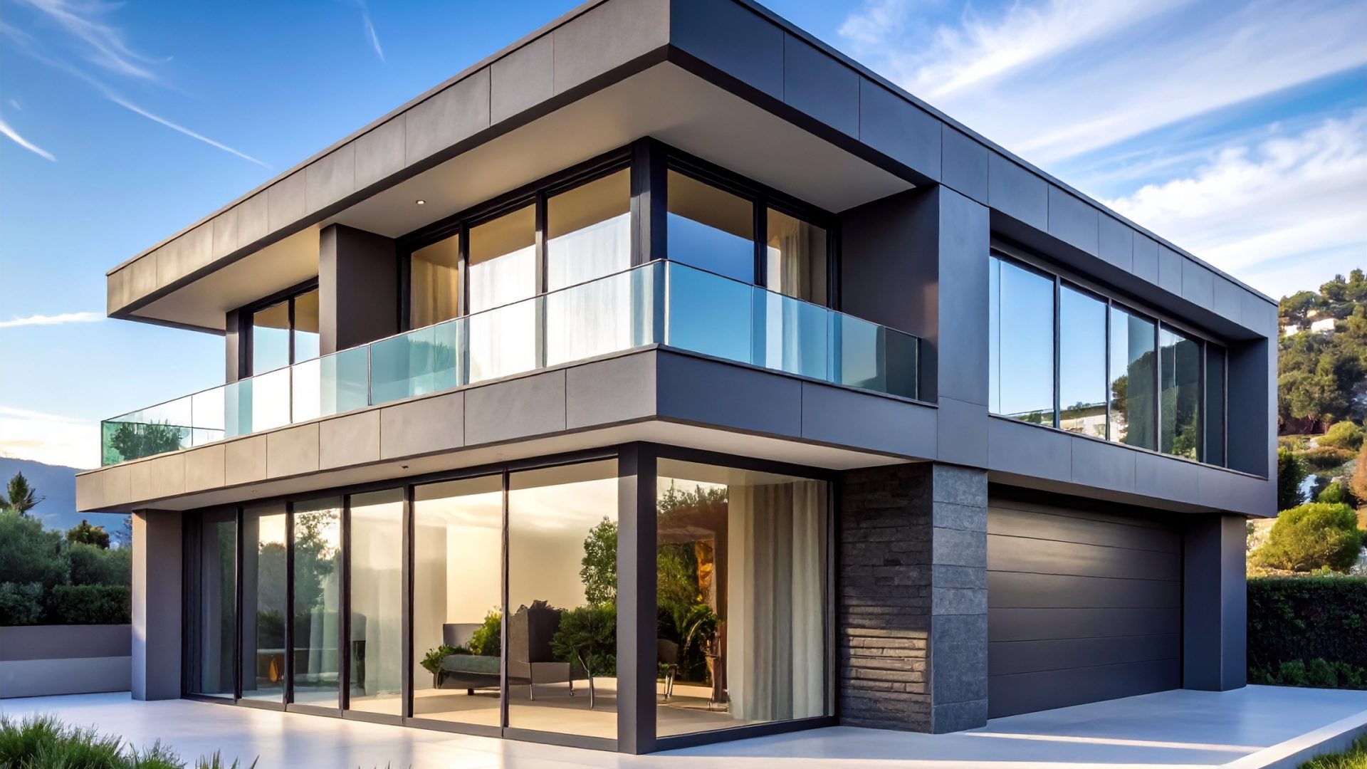Une maison avec des fenêtres en aluminium