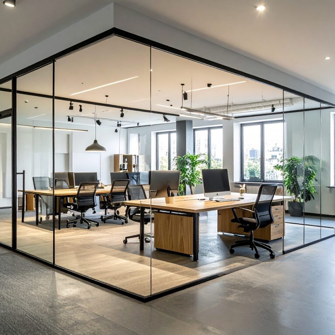 Firefly_Photo réaliste d’un bureau professionnel contemporain, avec une cloison vitrée intéri 549652