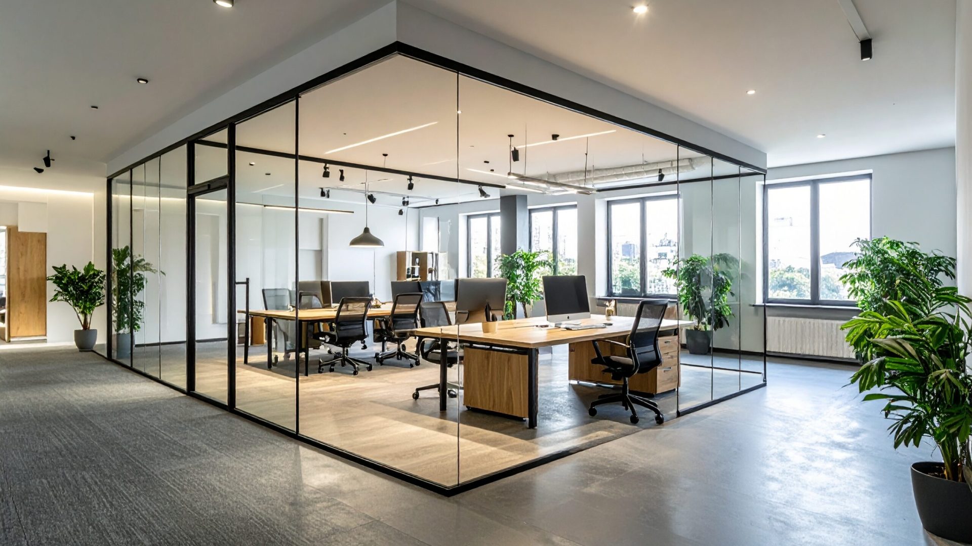 Firefly_Photo réaliste d’un bureau professionnel contemporain, avec une cloison vitrée intéri 549652