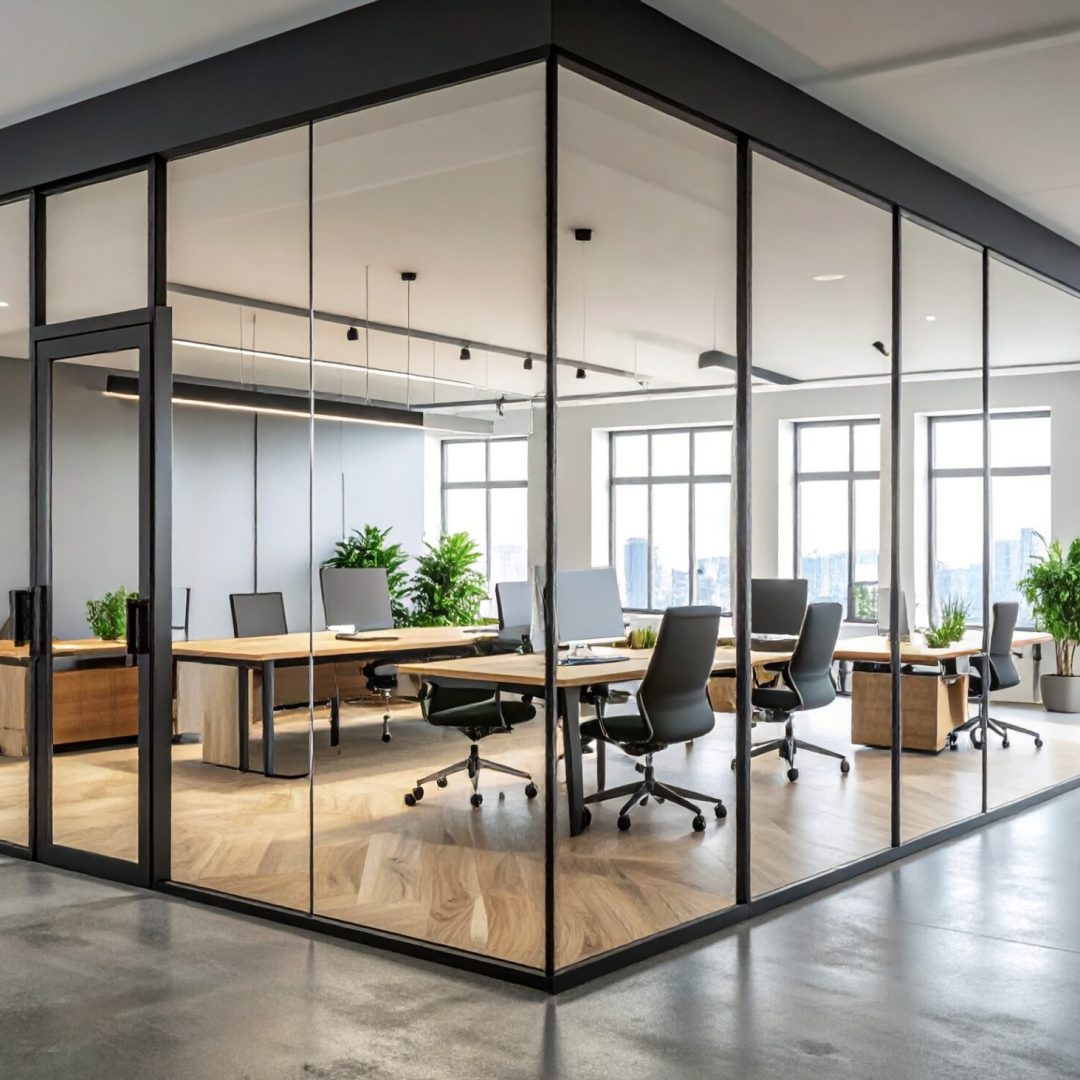 Firefly_Photo réaliste d’un bureau professionnel contemporain, avec une cloison vitrée intéri 637361