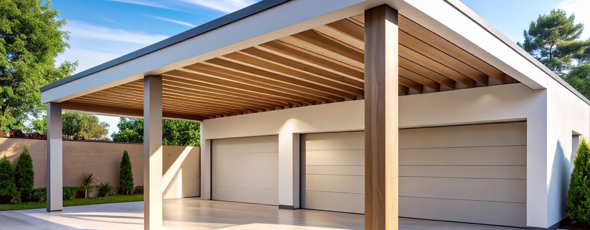 Firefly_Photo réaliste d’un carport moderne à structure légère avec poteaux et toiture ouvert 999675