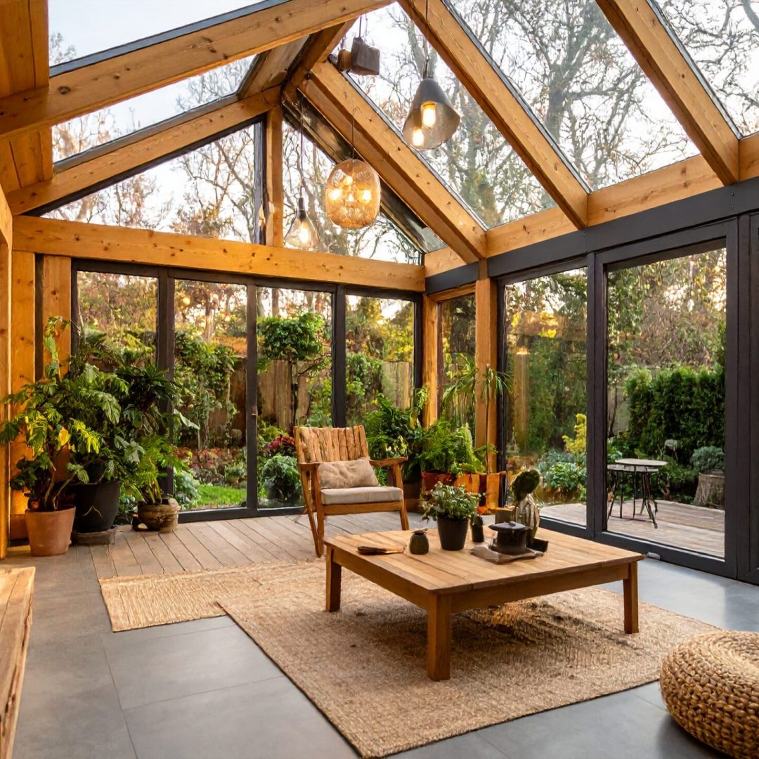 Firefly_Photo ultra réaliste d’un jardin d’hiver installé dans une véranda vitrée en aluminiu 615905