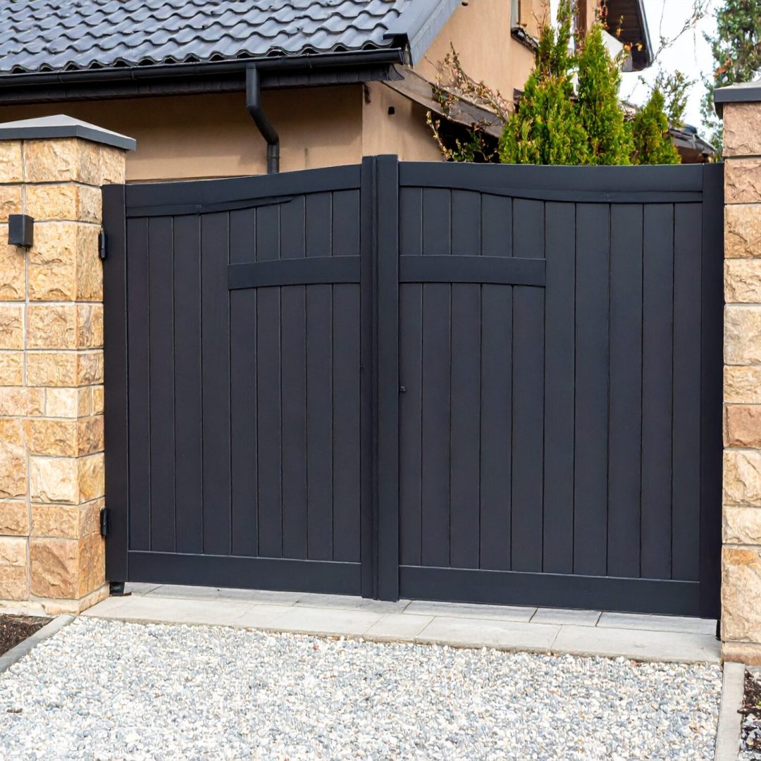 Firefly_Photo ultra réaliste d’un portail battant en aluminium ou en acier, installé à l’entr 384833