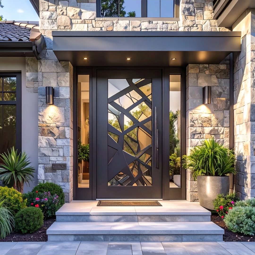 Firefly_Porte d’entrée moderne pour maison de maître, aluminium anthracite avec motifs géomét 94969