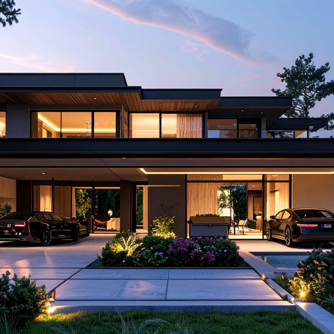 Firefly_Ultra realistic photo of a flat-roof luxury villa with a double carport in aluminum a 672228