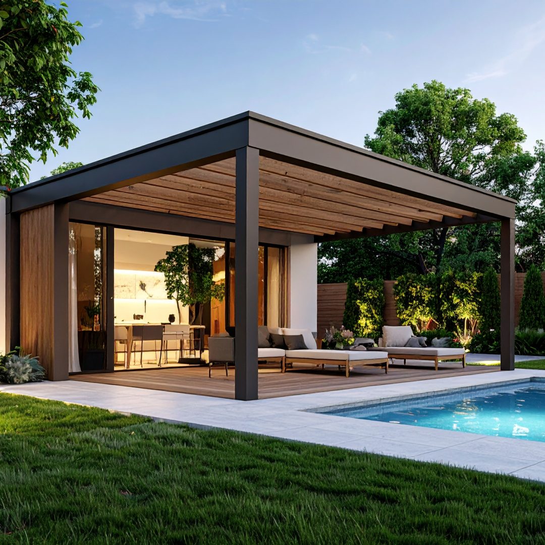 Firefly_Ultra-realistic photo of a freestanding pergola installed in a modern garden or terra 938219
