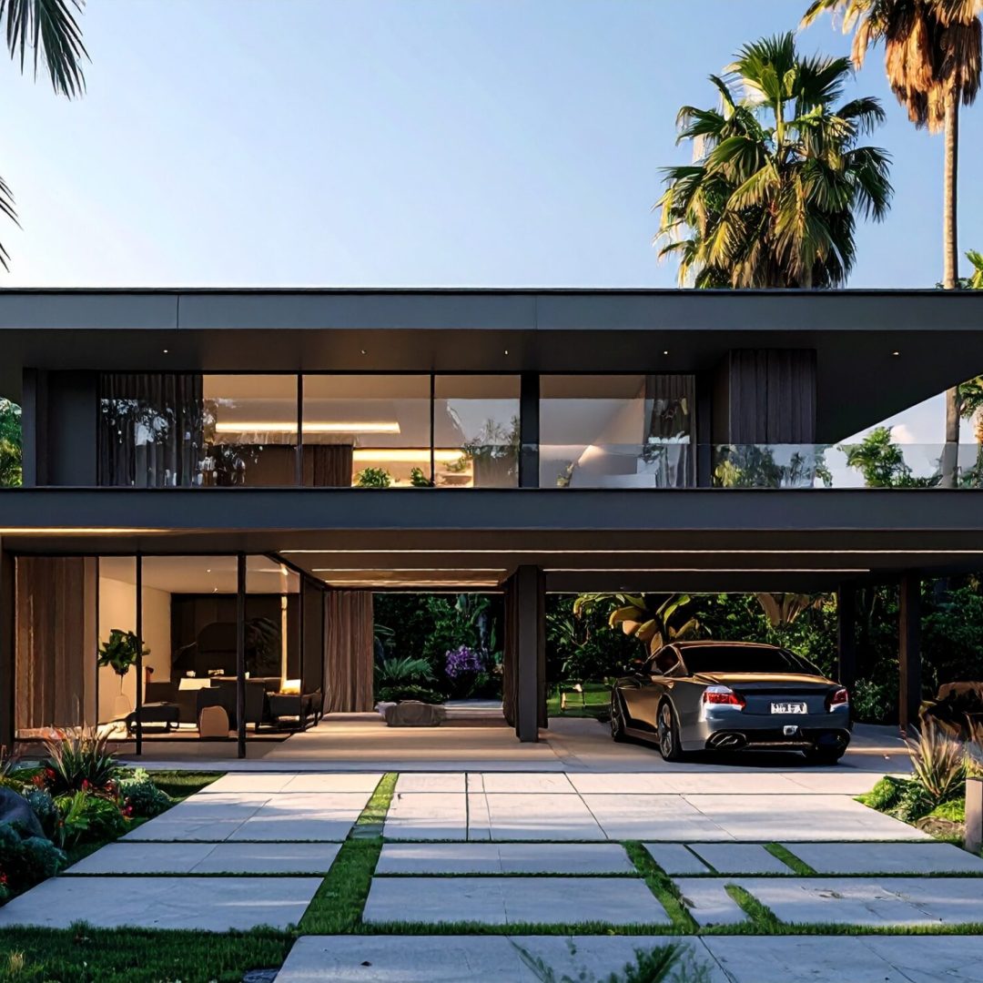 Firefly_Ultra realistic photo of a luxury flat-roof villa with a modern aluminum carport atta 546302