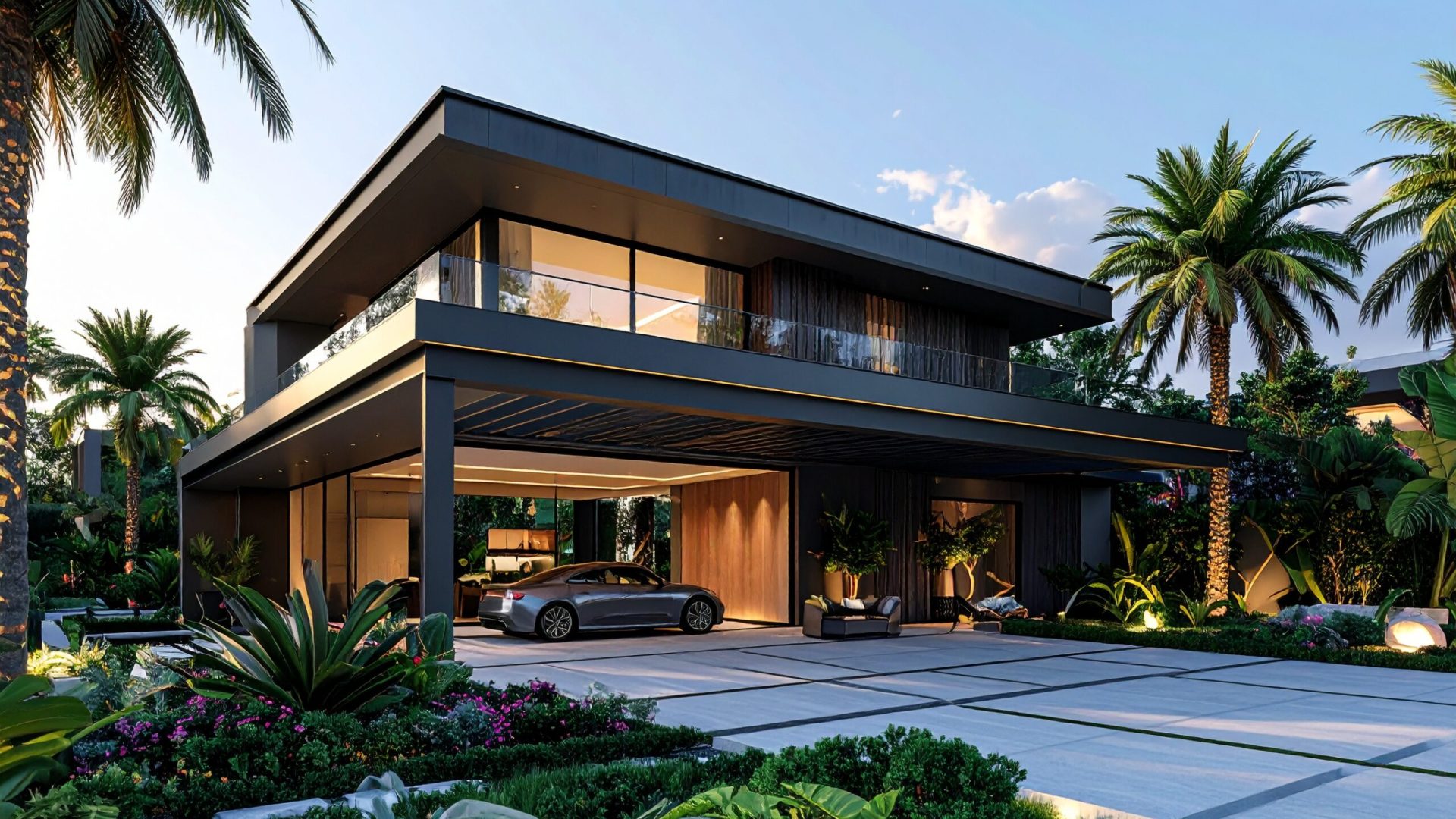 Firefly_Ultra realistic photo of a luxury flat-roof villa with a modern aluminum carport atta 558040