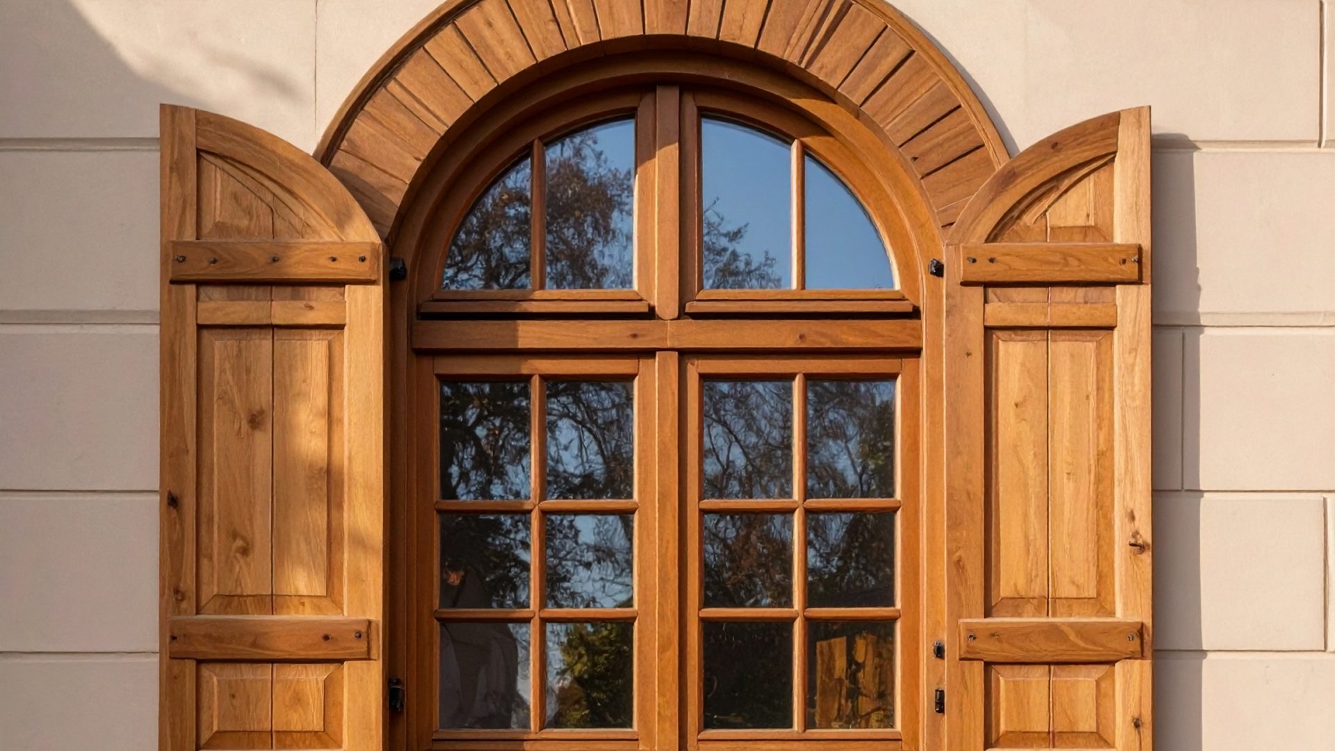 Firefly_Une fenêtre en bois traditionnel sur la façade d’une maison à Nice, forme cintrée ave 297087