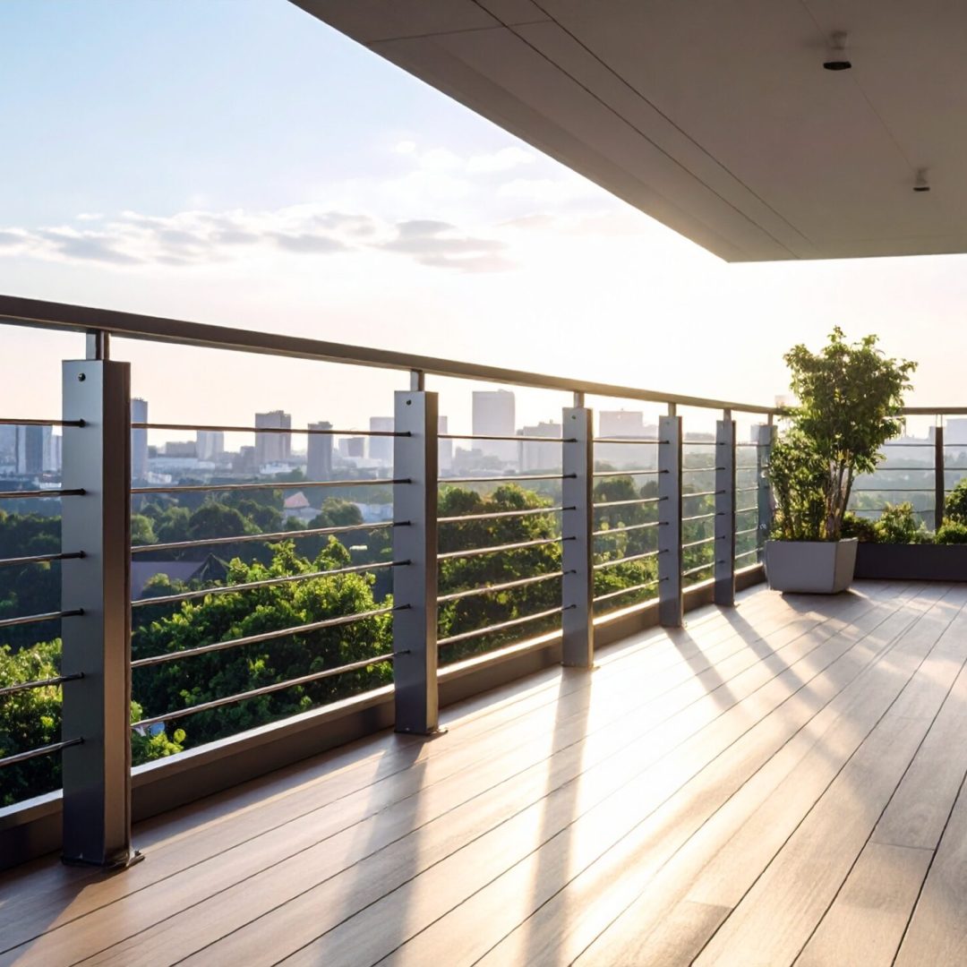 Firefly_mezzanine avec garde-corps metal; balustrade métallique; vue en situation sur une ter 746560